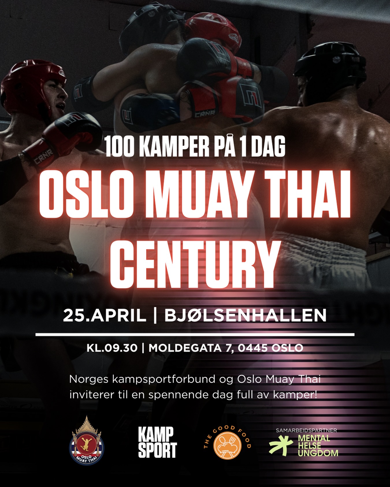 Bli med på Muay Thai-stevne i Bjølsenhallen 25. april!!🔥
Sammen med Oslo Muay Thai gleder vi oss til å invitere dere til det vi tror blir det råeste stevnet vi har hatt i Bjølsenhallen👊🏼
100 kamper på én dag – meld deg på, eller bli med og se spenningsfylte kamper!
Påmelding i sportdata👈🏼
Vi gleder oss!