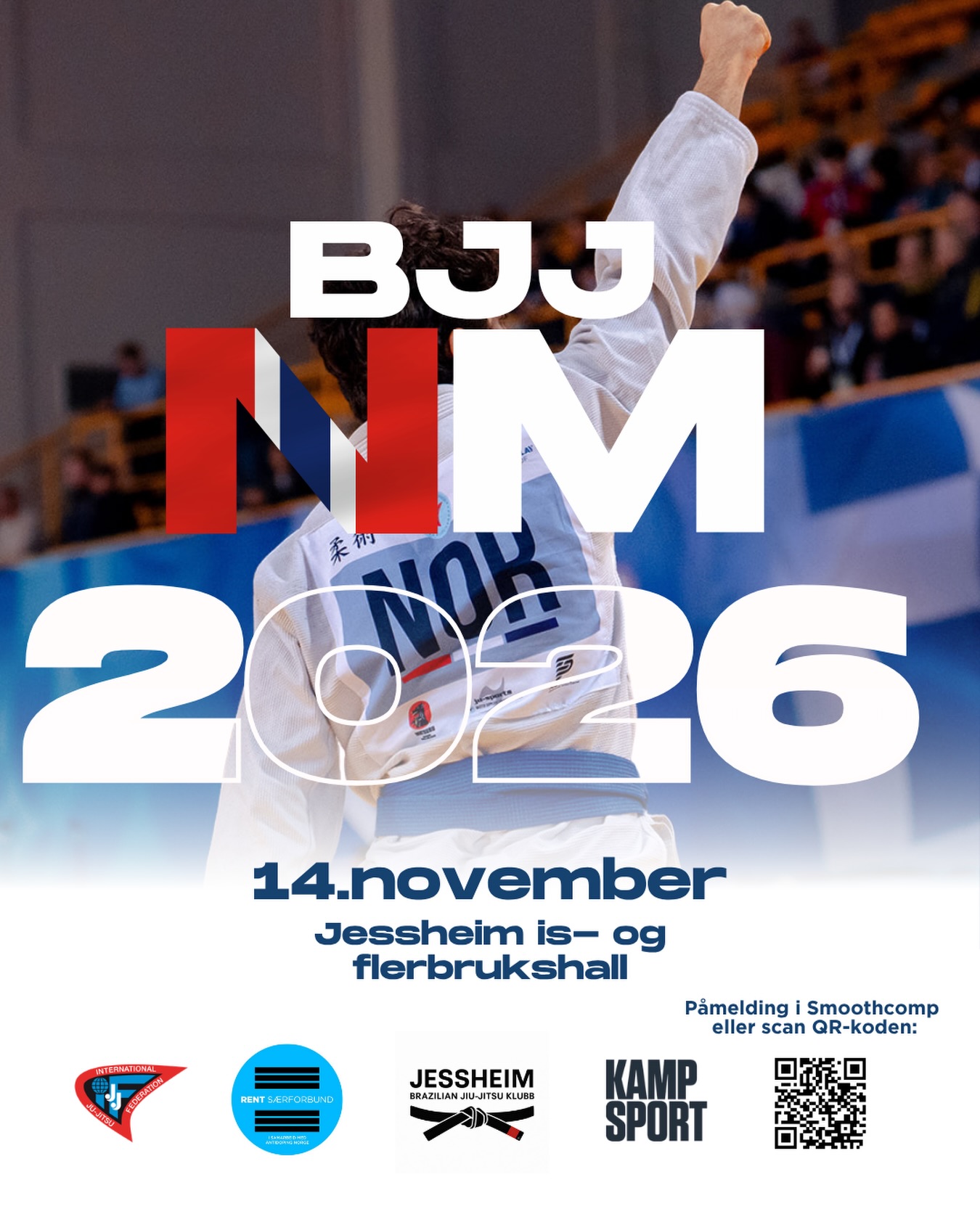 NORGESMESTERSKAP I BJJ 2026! 🇳🇴
For aller første gang inviterer Norges Kampsportforbund og Jessheim Brazilian Jiu-Jitsu Klubb til BJJ Norgesmesterskap!
Når: 14. november 2026
Hvor: Jessheim is - og flerbrukshall
Nå skal Norges beste BJJ-utøvere samles på matta for å kjempe om NM-gull og tittelen som norsk mester i gi og no-gi!
All informasjon vil bli lagt ut på @nkfjjbjj 👈🏼
Er du klar?🔥
Meld deg på i Smoothcomp eller via link i bio👈🏼
#norgesmesterskapbjj